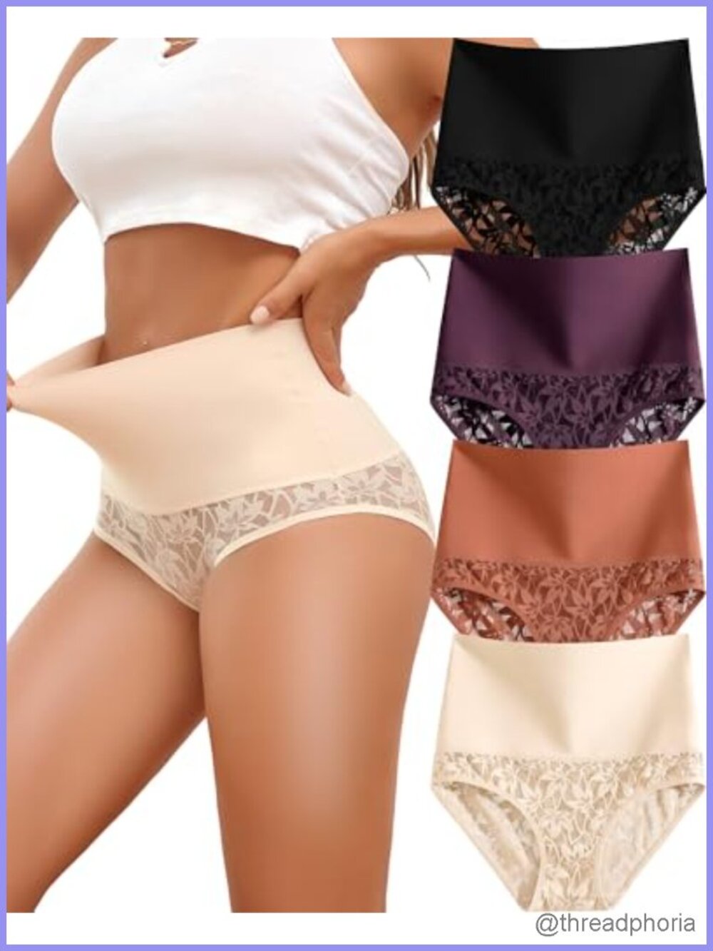 Tummy Control High Waist Seamless Lace Shapewear Panties for Women 4 Pack